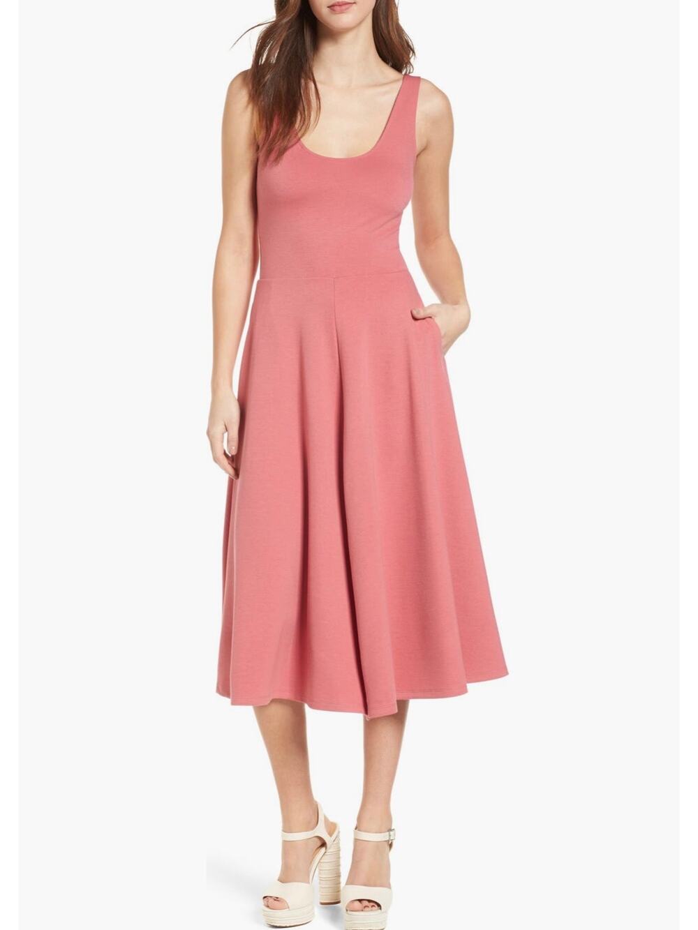 LEITH Pink Stretch Knit Midi Dress Size Small
